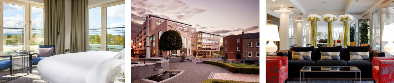 Images of a bedroom, the lounge and the front of the Herbert Park Hotel